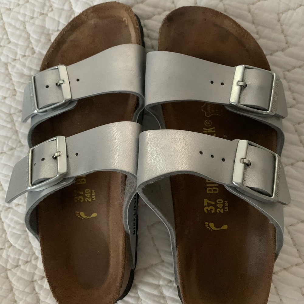 Silver Birkenstock sandals